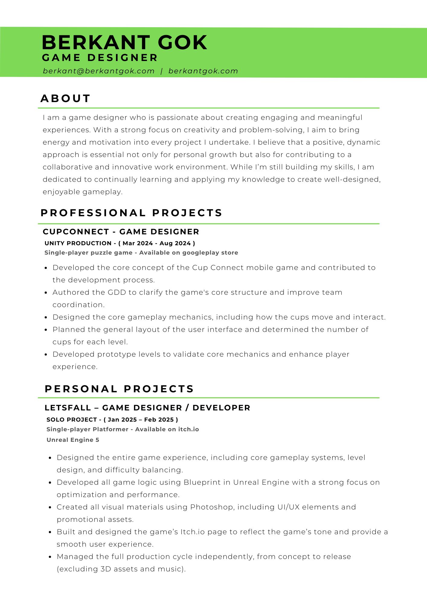 Berkant Gok - CV Page 1